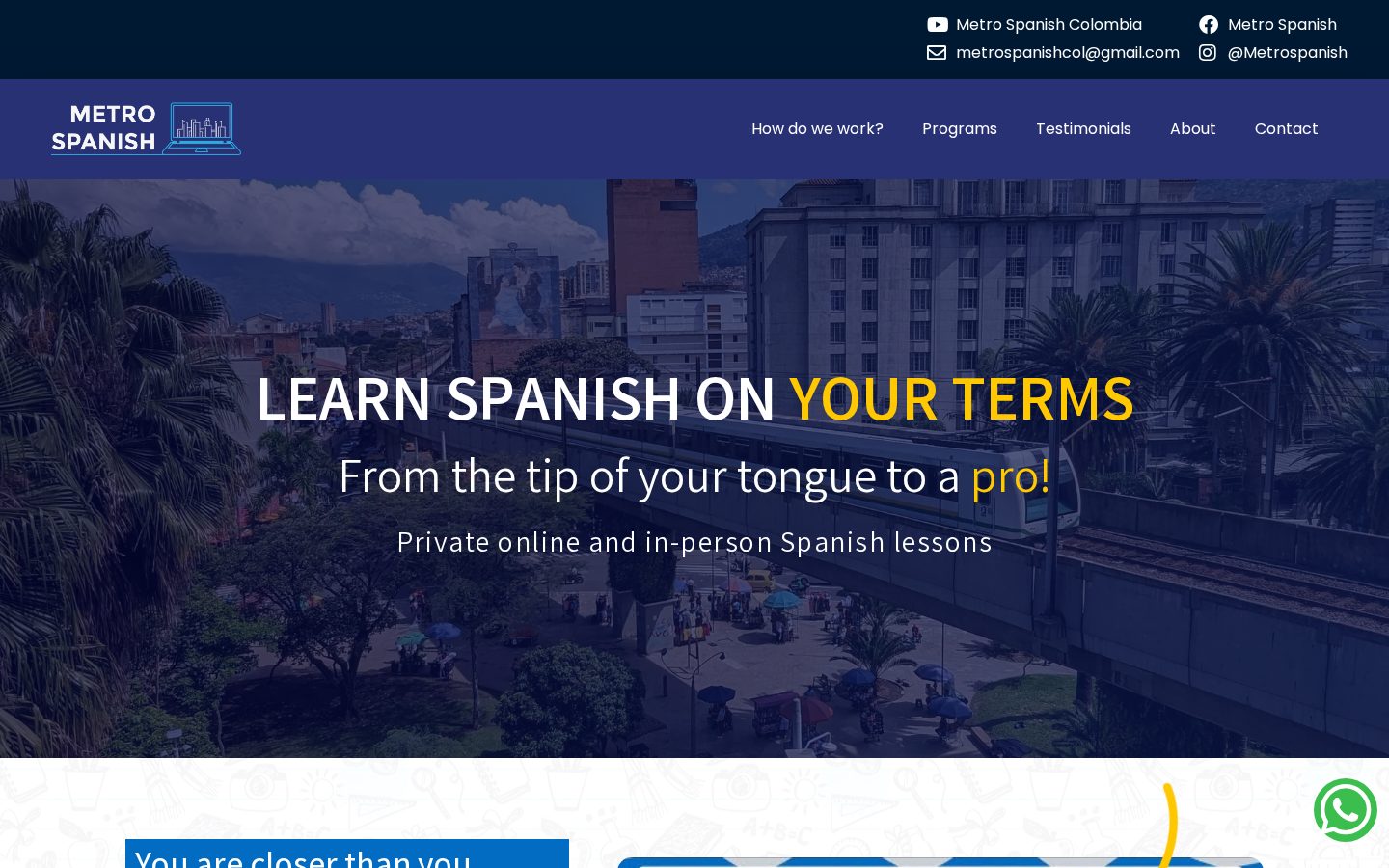 MetroSpanish — A one-page site that turns visitors into booked classes